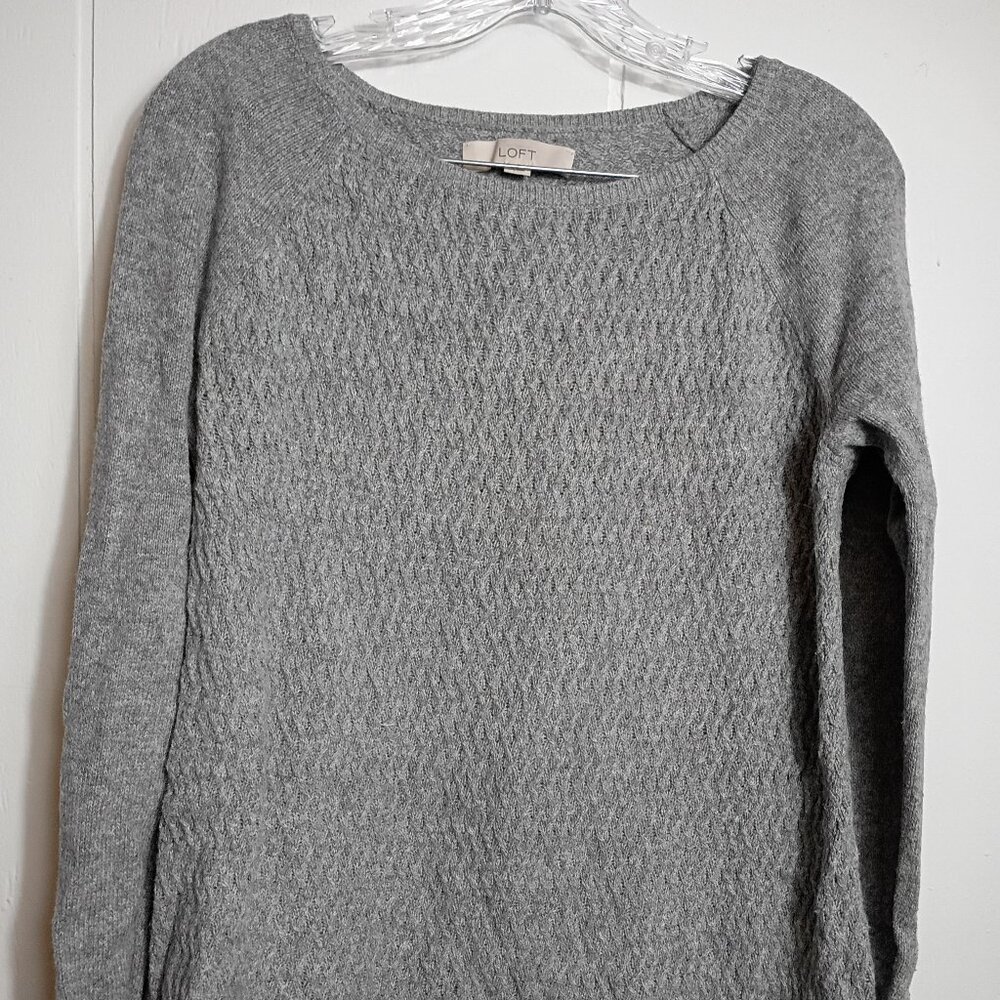 Anne Taylor LOFT Gray Tight Cable Knit Sweater Cotton Viscose Wool Womens S